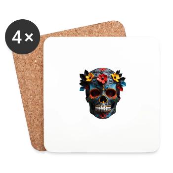 Vibrant Floral Sugar Skull Motif - Coasters (set of 4) - white - Front