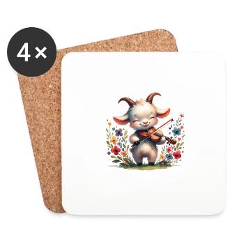 Chèvre jouant de la musique de la ferme de violon - Dessous de verre (lot de 4) - blanc - Devant