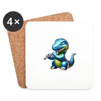 Conception musicale de flûte mignonne de jeu de dino - Dessous de verre (lot de 4) - blanc - Devant
