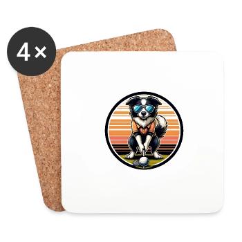 Drôle de Border Collie Golfeur Cool Golfing - Dessous de verre (lot de 4) - blanc - Devant