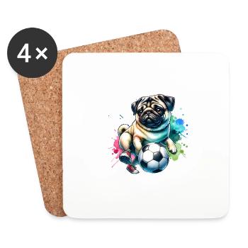 Niedlicher Mops Hund Fußballspieler Ball Champion - Untersetzer (4er-Set) - Weiß - Vorne