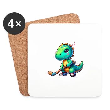 Dinosaure Dino Joueur de hockey sur gazon Team Cool - Dessous de verre (lot de 4) - blanc - Devant