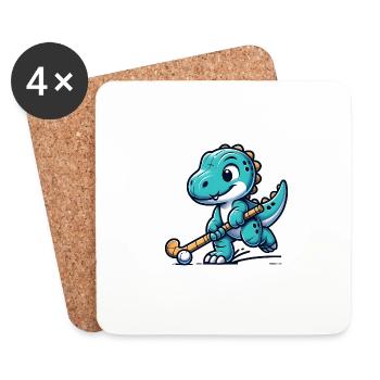 Mignon Dino Équipe de joueurs de hockey sur gazon - Dessous de verre (lot de 4) - blanc - Devant