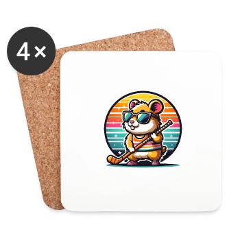 Joueur de hockey sur gazon hamster rétro équipe rongeur - Dessous de verre (lot de 4) - blanc - Devant