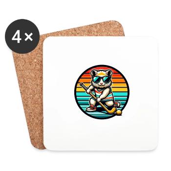 Hamster Joueur De Hockey Rongeur Bâton Équipe Cool - Dessous de verre (lot de 4) - blanc - Devant