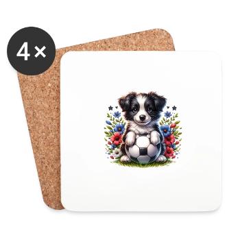 Border Collie Joueur de football Champion Fan - Dessous de verre (lot de 4) - blanc - Devant