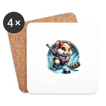 Cute Hamster Hockey Player - Coasters (set of 4) - white - Front