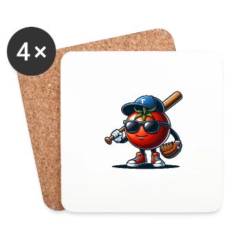 Drôle de joueur de baseball avec tomate - Dessous de verre (lot de 4) - blanc - Devant