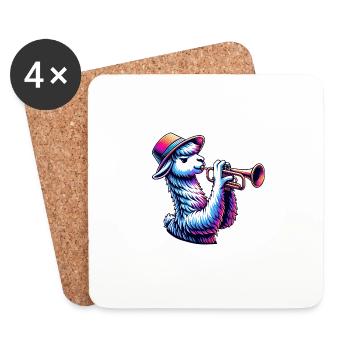 Lama trompette élégant avec chapeau - Dessous de verre (lot de 4) - blanc - Devant