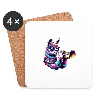 Illustration de lama trompette colorée avec des lunettes de soleil - Dessous de verre (lot de 4) - blanc - Devant