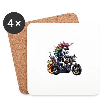 Licorne de moto avec crinière arc-en-ciel et flammes - Dessous de verre (lot de 4) - blanc - Devant