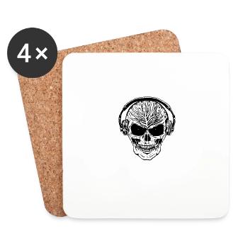 Hardstyle techno skull black with headphones - Coasters (set of 4) - white - Front