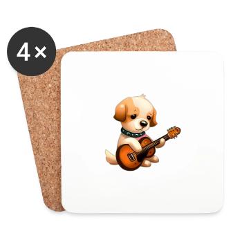 Chien avec guitare - Dessous de verre (lot de 4) - blanc - Devant