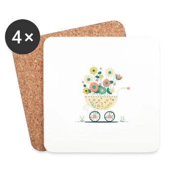 Blumiger Kinderwagen 2 - Untersetzer (4er-Set) - Weiß - Vorne