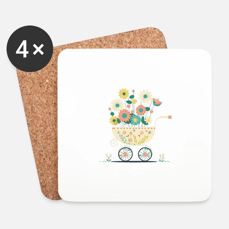 Blumiger Kinderwagen 2 - Untersetzer (4er-Set) - Weiß