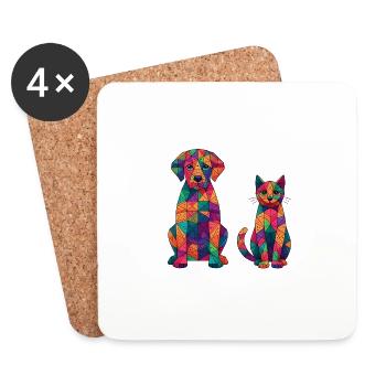 Abstrakter Hund und Katze - Haustiere - Untersetzer (4er-Set) - Weiß - Vorne