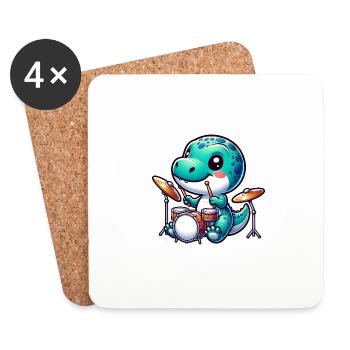 Süßer Dinosaurier Spielt Schlagzeug - Untersetzer (4er-Set) - Weiß - Vorne