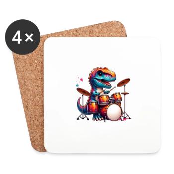 Cooler T-Rex Dinosaurier Am Schlagzeug - Untersetzer (4er-Set) - Weiß - Vorne