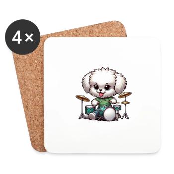 Conception de chiot Drummer Drummer Cool - Dessous de verre (lot de 4) - blanc - Devant