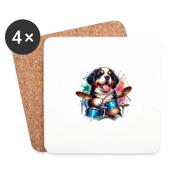 Bouvier bernois chiot batteur - Dessous de verre (lot de 4) - blanc - Devant