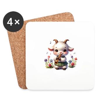 Chèvres mignonnes et motif de ferme de tambour - Dessous de verre (lot de 4) - blanc - Devant