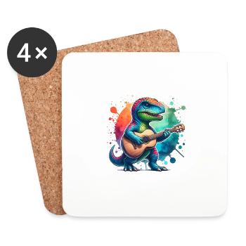 Cooler Dino Gitarrist Dinosaurier Design - Untersetzer (4er-Set) - Weiß - Vorne