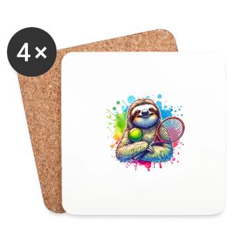 Funny Sloth Tennis Player - Coasters (set of 4) - white - Front