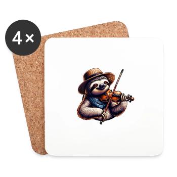 Paresseux Violoniste Musique classique - Dessous de verre (lot de 4) - blanc - Devant
