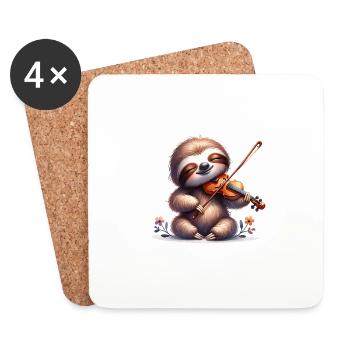Mignon paresseux violoniste musique classique - Dessous de verre (lot de 4) - blanc - Devant