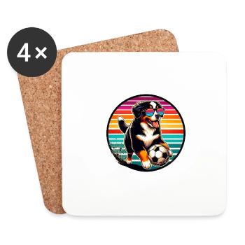 Retro Bernese Mountain Dog Soccer Player Fan - Untersetzer (4er-Set) - Weiß - Vorne