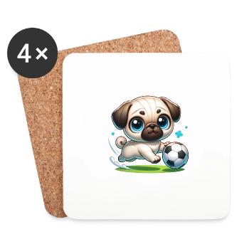 Cute Pug Dog Soccer Player Ball Champion - Coasters (set of 4) - white - Front