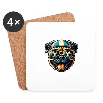 Cool Pug Soccer Dog Player Fan - Coasters (set of 4) - white - Front