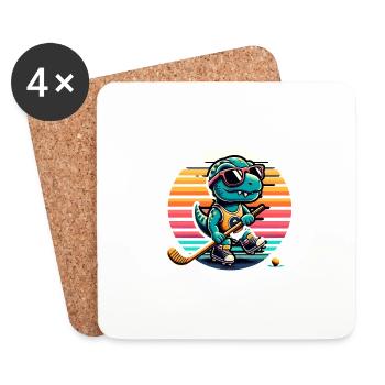Joueur de hockey sur gazon Cool Retro Dinosaur Dino - Dessous de verre (lot de 4) - blanc - Devant