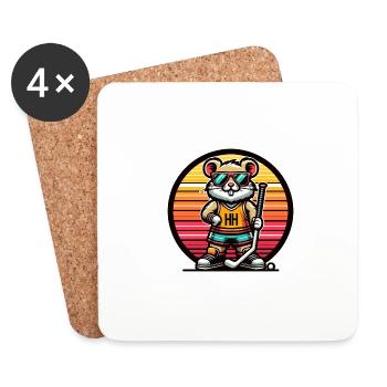 Équipe de joueurs de hockey sur gazon Retro Hamster - Dessous de verre (lot de 4) - blanc - Devant