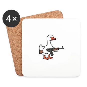 Blanc Evil Oie Canard Canard Oiseau Arme à feu Violence - Dessous de verre (lot de 4) - blanc - Devant
