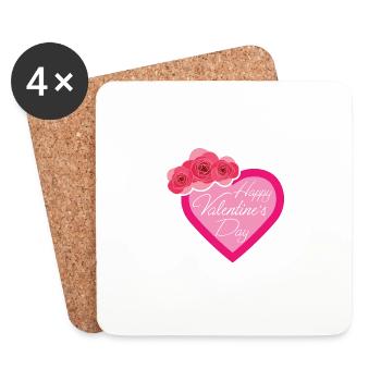 Happy Valentinstag Herz mit Rosenmotiv - Untersetzer (4er-Set) - Weiß - Vorne