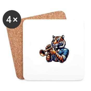 Tigre Avec Trompette En Costume - Dessous de verre (lot de 4) - blanc - Devant