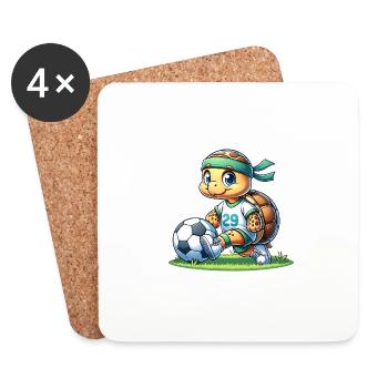 Tortue de football jouant au football avec le numéro 29 - Dessous de verre (lot de 4) - blanc - Devant