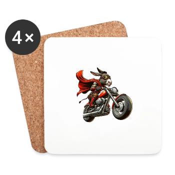 Funny donkey on motorcycle with cape - Coasters (set of 4) - white - Front