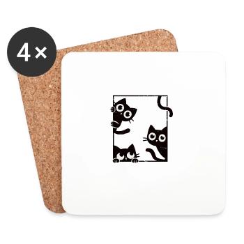 Curious Cats - Felines In Frame - Coasters (set of 4) - white - Front