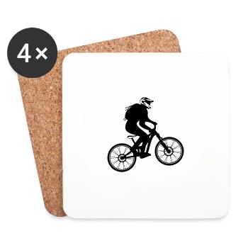 Fully Mountainbike mit Biker Cross Helm - MTB Bike - Untersetzer (4er-Set) - Weiß - Vorne