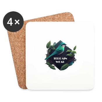 Terrainwear Design, Nature, Bird, Leaves, Forest - Coasters (set of 4) - white - Front