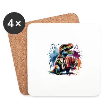 Colorful Dino Accordion Player - Coasters (set of 4) - white - Front