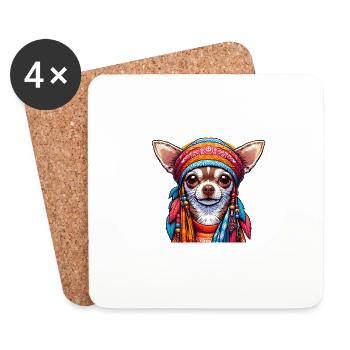 Chihuahua hippie coloré en amour et en paix - Dessous de verre (lot de 4) - blanc - Devant