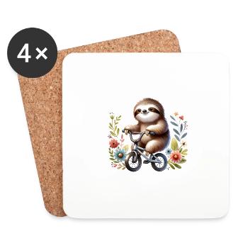 Cute Sloth on BMX Bike Design - Coasters (set of 4) - white - Front