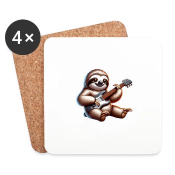 Paresseux mignon avec design de guitare électrique - Dessous de verre (lot de 4) - blanc - Devant