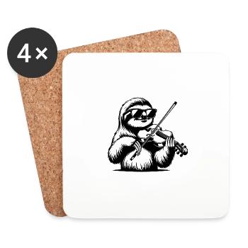 Paresseux Violoniste Silhouette Musique Classique - Dessous de verre (lot de 4) - blanc - Devant