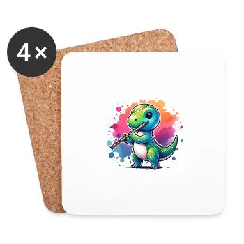 Cute Dino Flutist Recorder Design - Coasters (set of 4) - white - Front