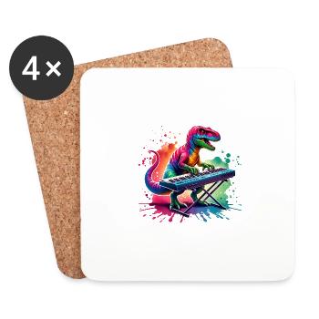 Cooler Dino Musiker am Keyboard - Untersetzer (4er-Set) - Weiß - Vorne