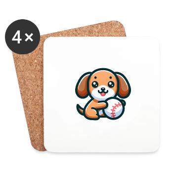 Teckel mignon avec sport de baseball - Dessous de verre (lot de 4) - blanc - Devant